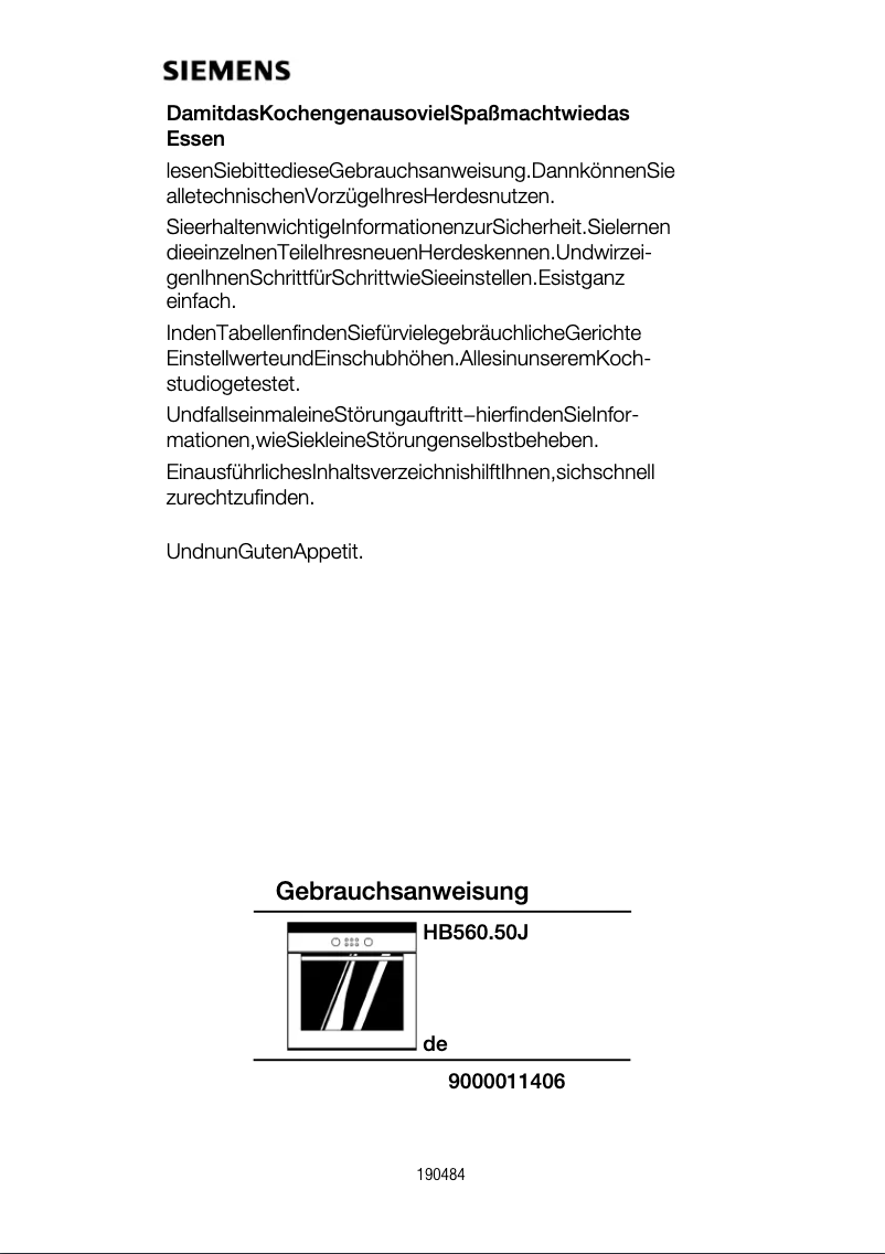 Page 1 de la notice Manuel utilisateur Siemens HB560750J