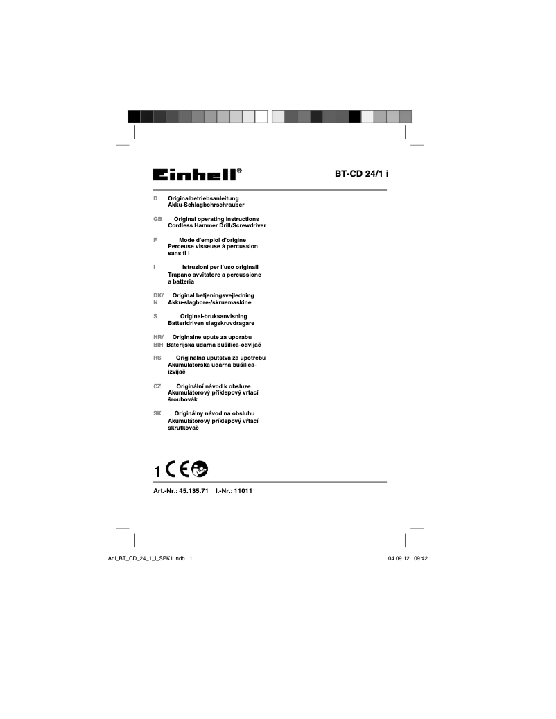 Page n°1 - Manuel utilisateur Einhell BT-CD 24/1 i