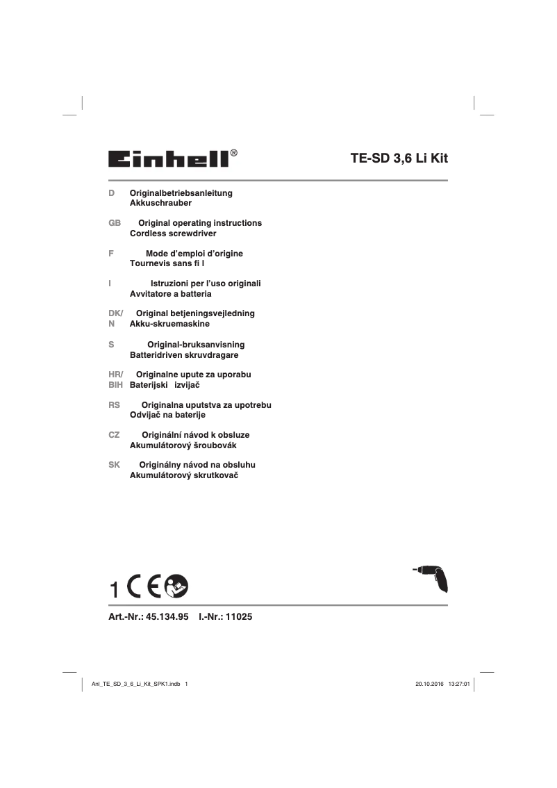 Page 1 de la notice Manuel utilisateur Einhell RT-SD 3,6/2 Li