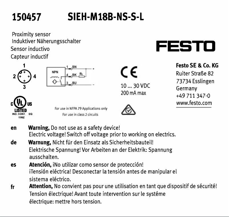 Page 1 de la notice Manuel utilisateur Festo SIEH-M18B-NS-S-L