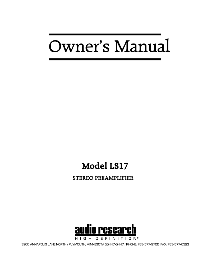 Página 1 del manual Manual de usuario Audio Research LS 17