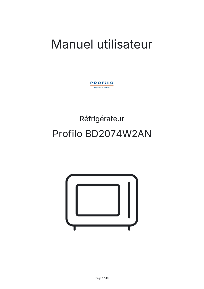 Image de la première page du manuel de l'appareil BD2074W2AN