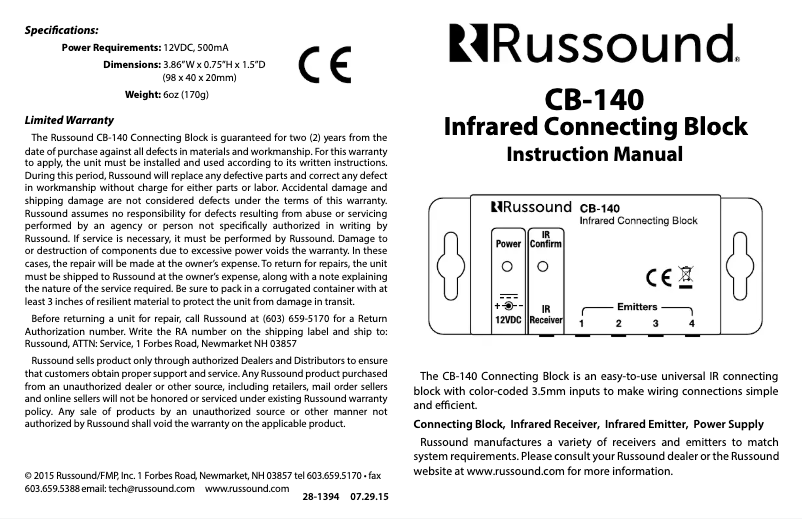 Page n°1 - Manuel utilisateur Russound CB-140