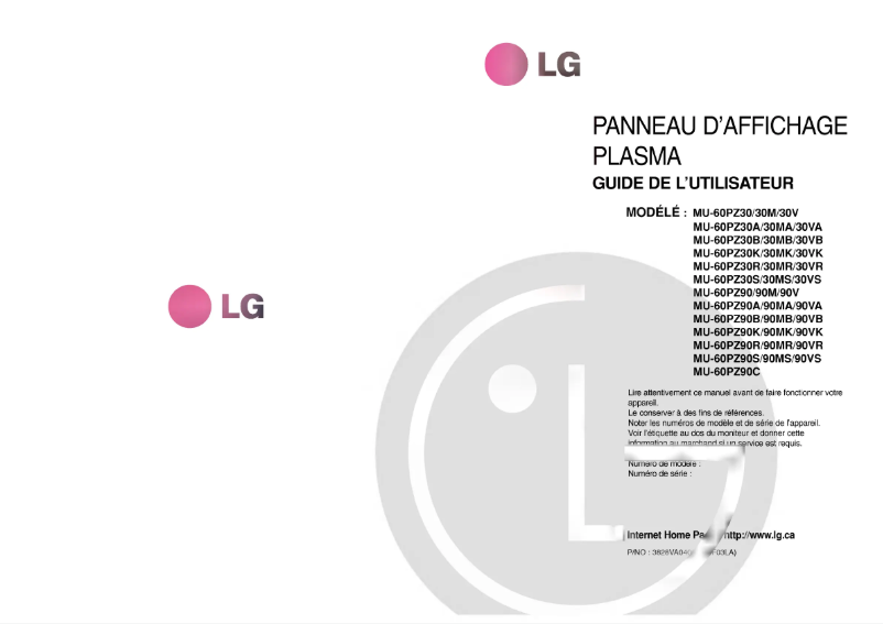 Page n°1 - Manuel utilisateur LG MU-60PZ90V