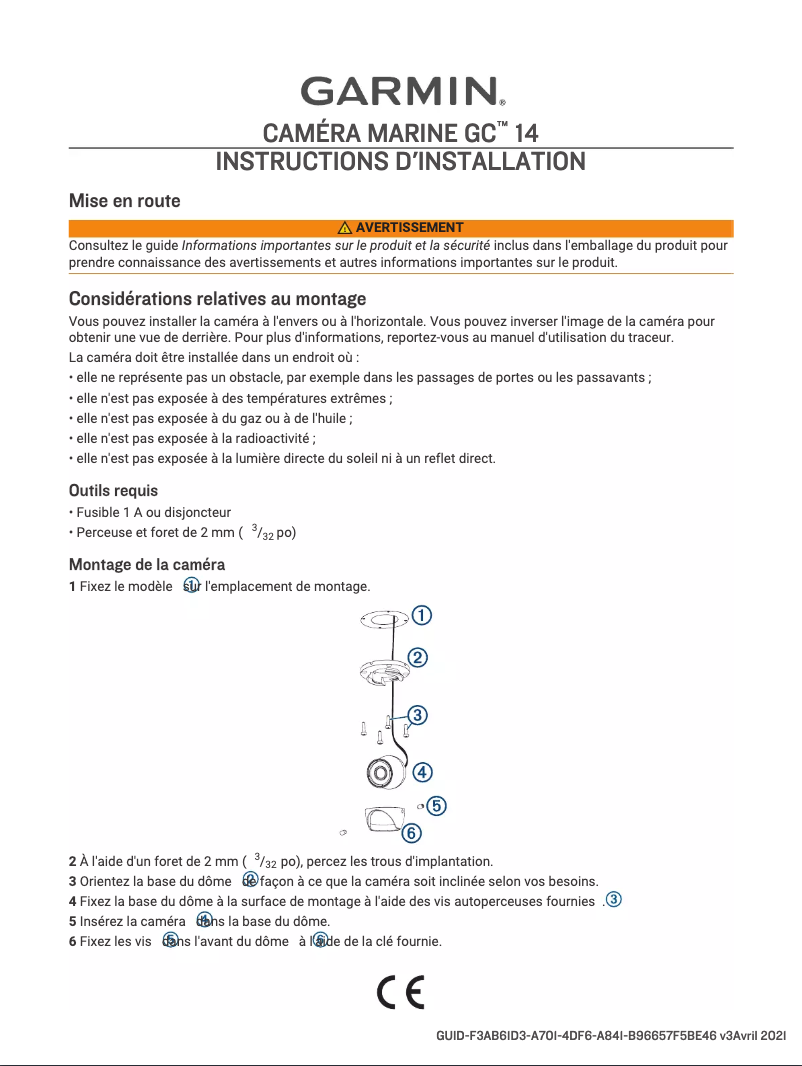Page 1 de la notice Guide d'installation Garmin GC 14