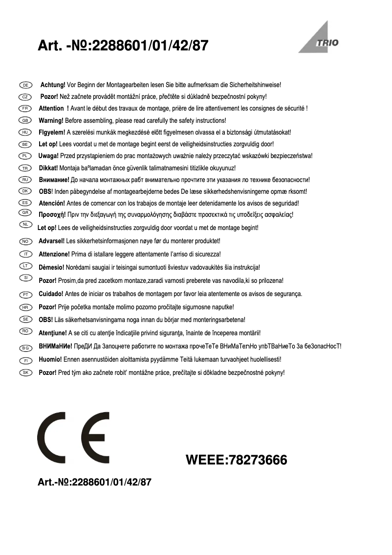 Page 1 de la notice Manuel utilisateur Trio Lighting Missouri 228860142