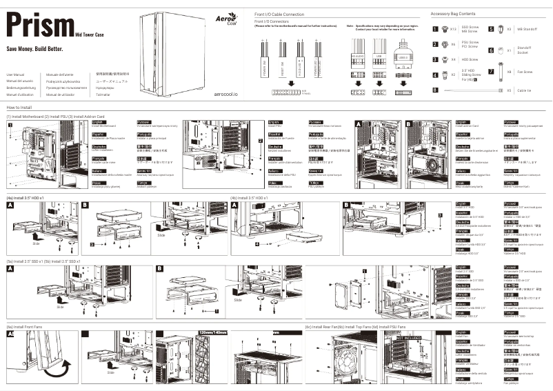 Page 1 de la notice Manuel utilisateur AeroCool Prism