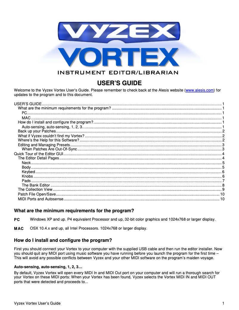Page n°1 - Manuel utilisateur Alesis Vortex Wireless