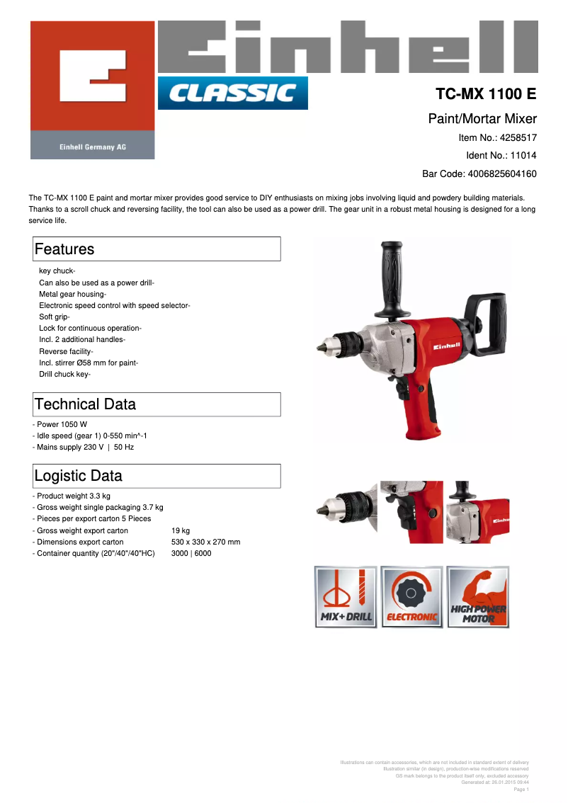 Image de la première page du manuel de l'appareil TC-MX 1100 E