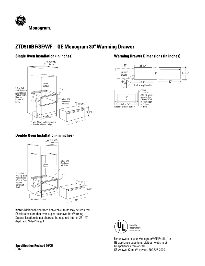 Page n°1 - Fiche technique GE ZTD910BFBB