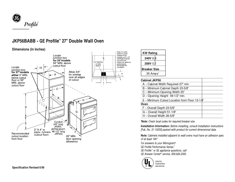 Page n°1 - Fiche technique GE Profile JKP56BABB