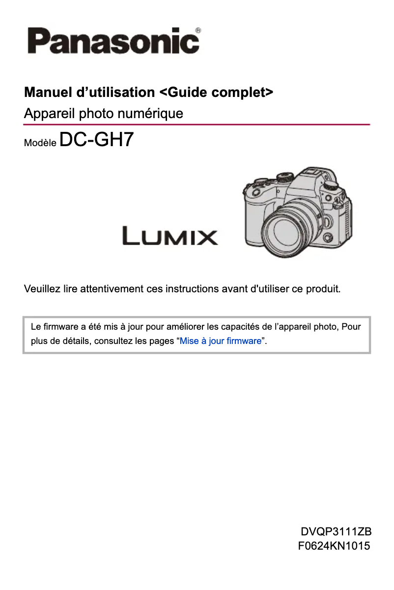 Image de la première page du manuel de l'appareil Lumix DC-GH7