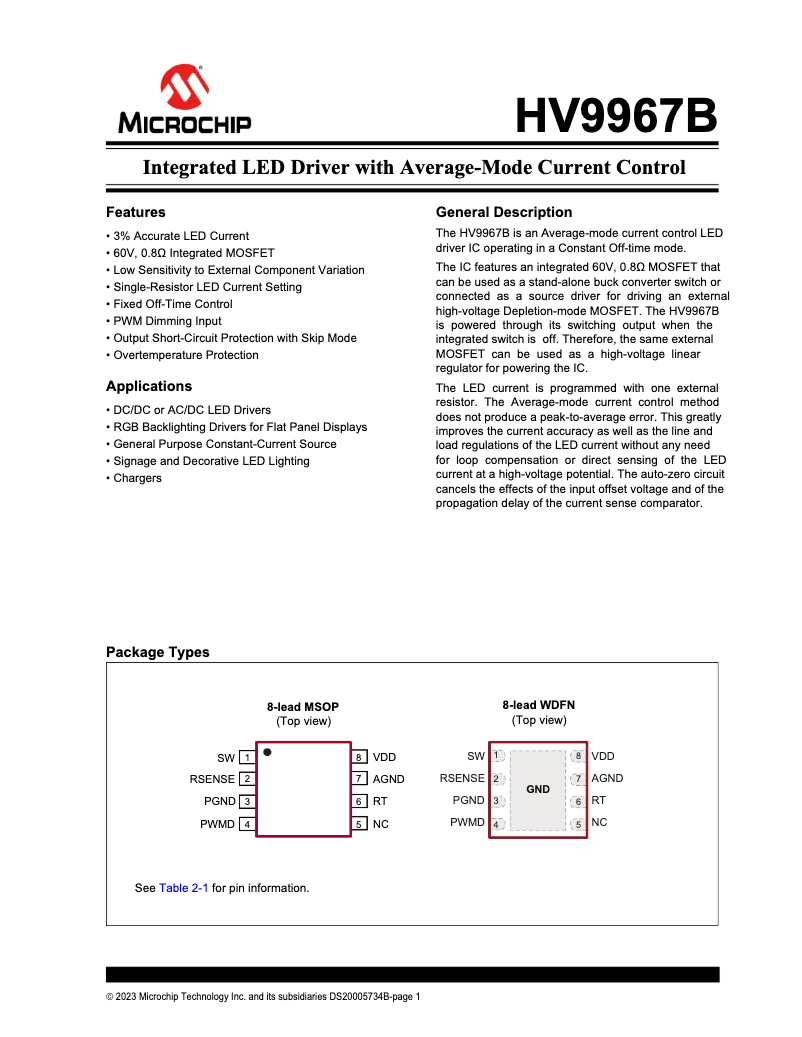 Página 1 del manual Manual de usuario Microchip HV9967B