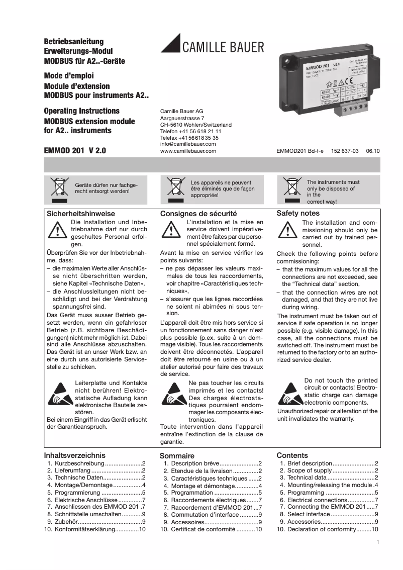 Image de la première page du manuel de l'appareil EMMOD201