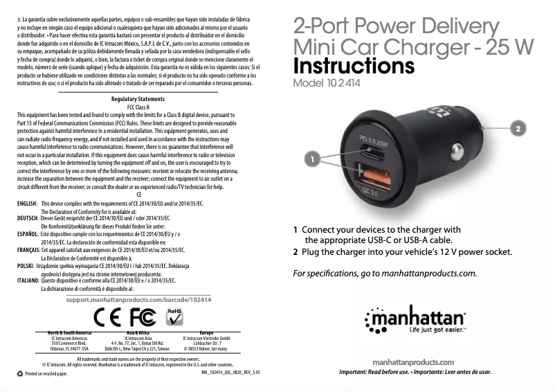 Page 1 de la notice Manuel utilisateur Manhattan 102414