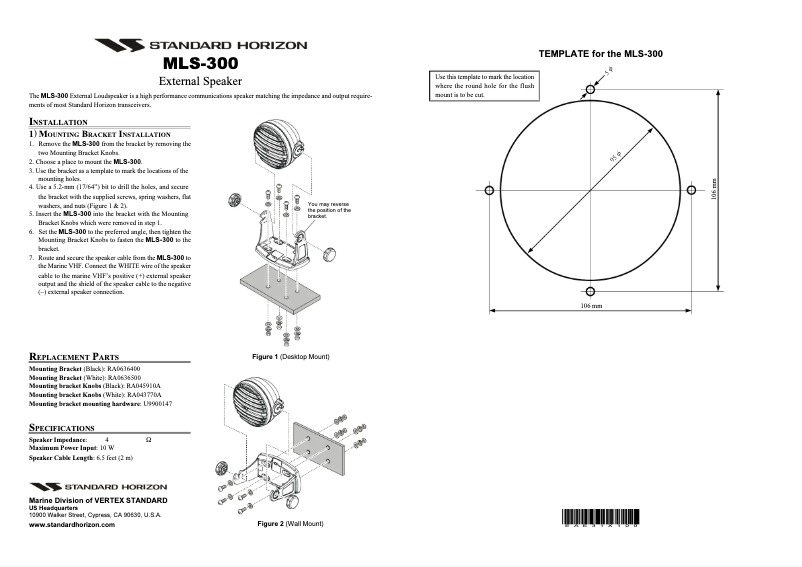 Page 1 de la notice Manuel utilisateur Standard Horizon MLS-300