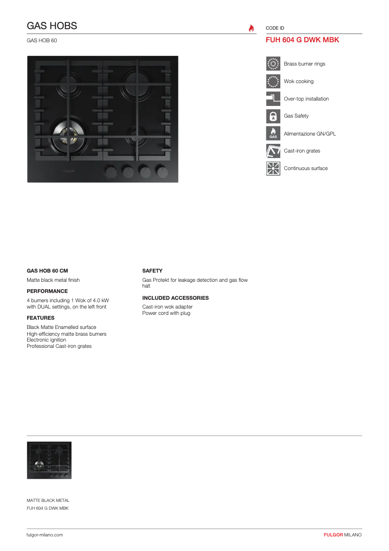 Page n°1 - Fiche technique Fulgor Milano FUH 604 G DWK MBK
