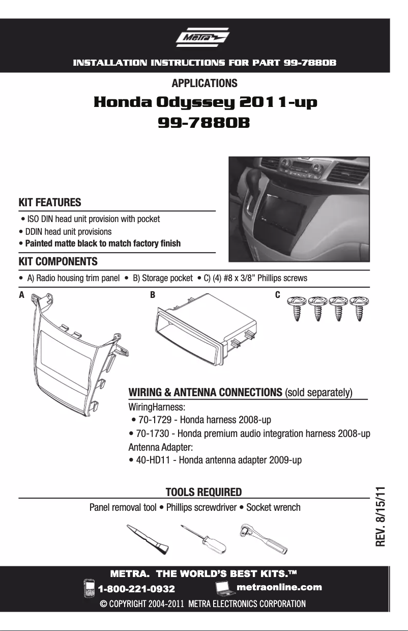 Page 1 de la notice Guide d'installation Metra 99-7880B
