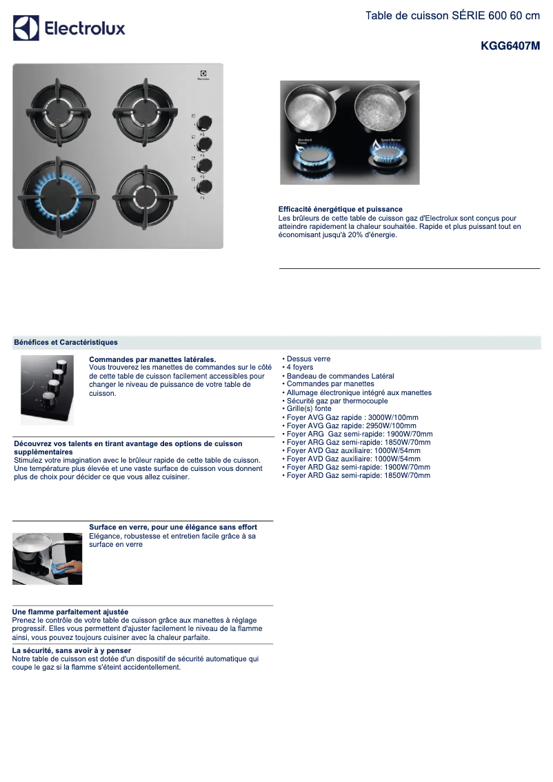Page n°1 - Fiche technique Electrolux KGG6407M