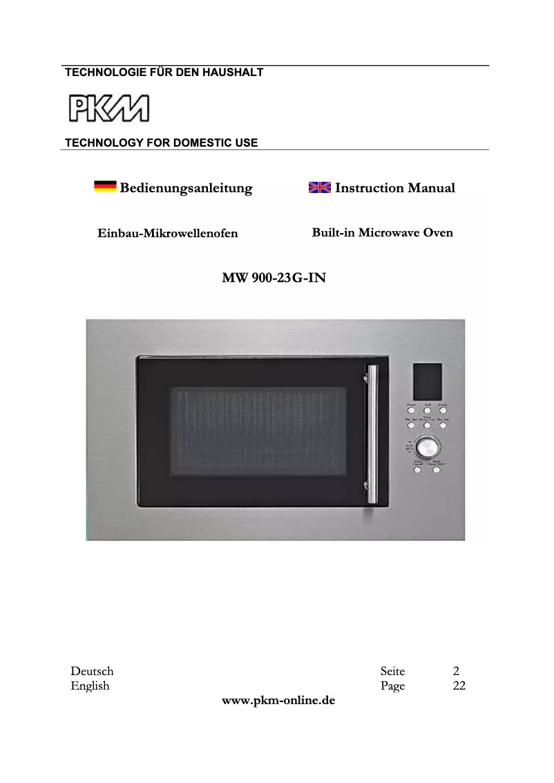 Page 1 of the manual User Manual PKM MW900-23G-IN