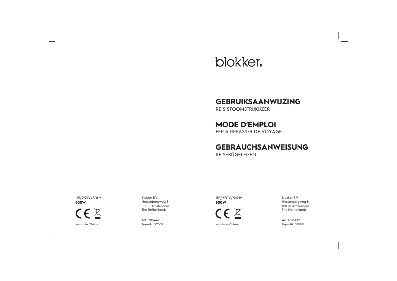 Page 1 de la notice Manuel utilisateur Blokker BL-27003