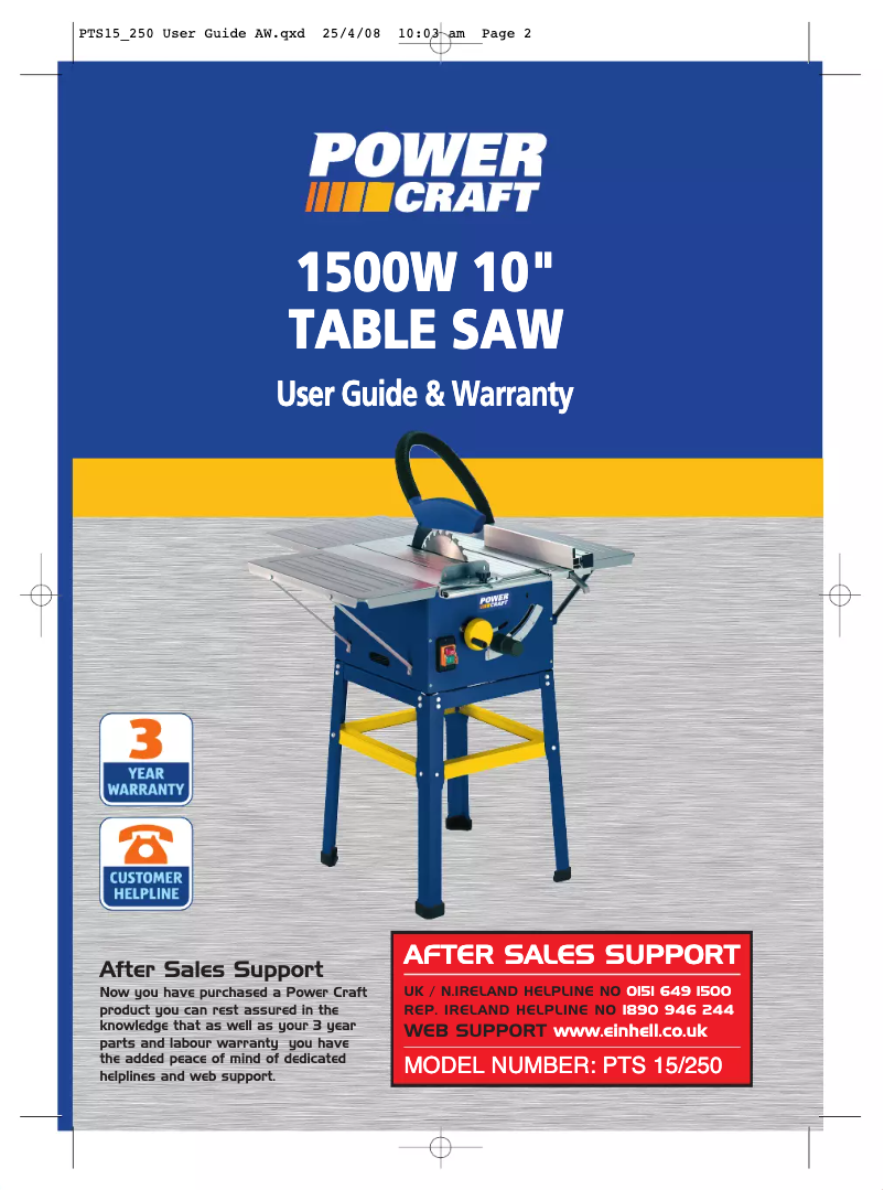 Page 1 de la notice Manuel utilisateur Power Craft PTS 15/250