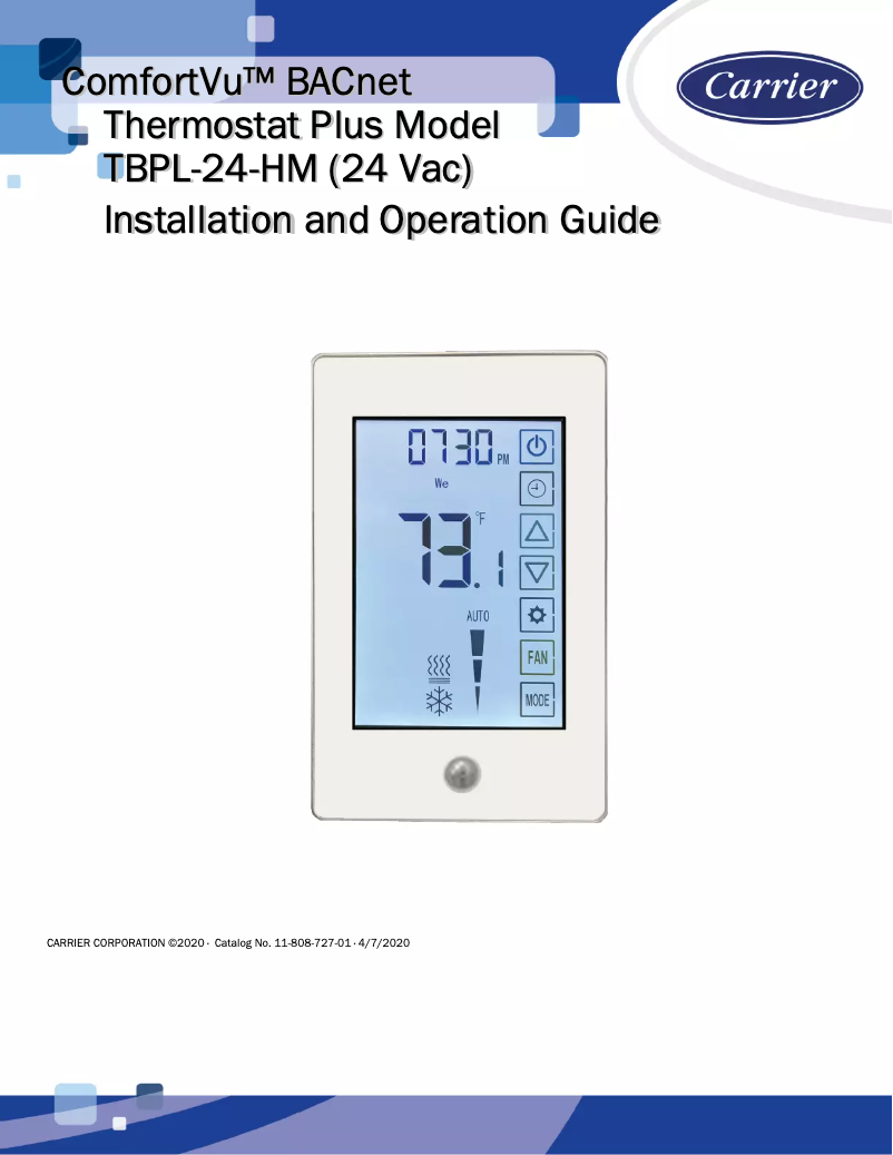 Page 1 de la notice Manuel utilisateur Carrier ComfortVu BACnet TBPL-24-H-C