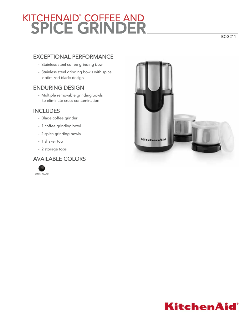 Page n°1 - Fiche technique KitchenAid BCG211OB