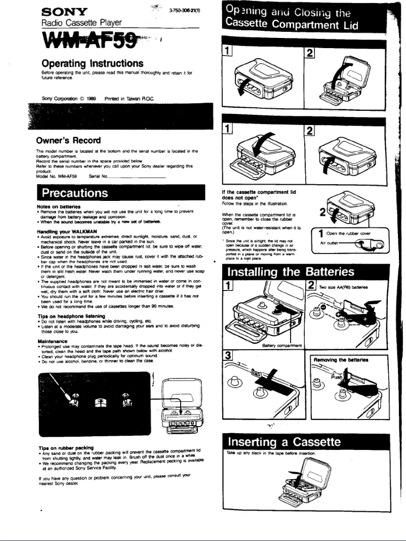 Page 1 de la notice Manuel utilisateur Sony Walkman WM-AF59