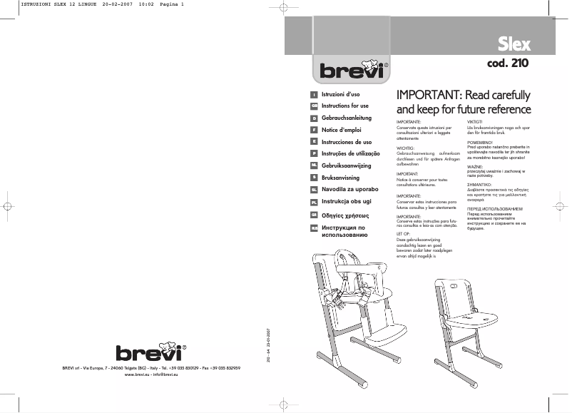 Page 1 de la notice Manuel utilisateur Brevi Slex