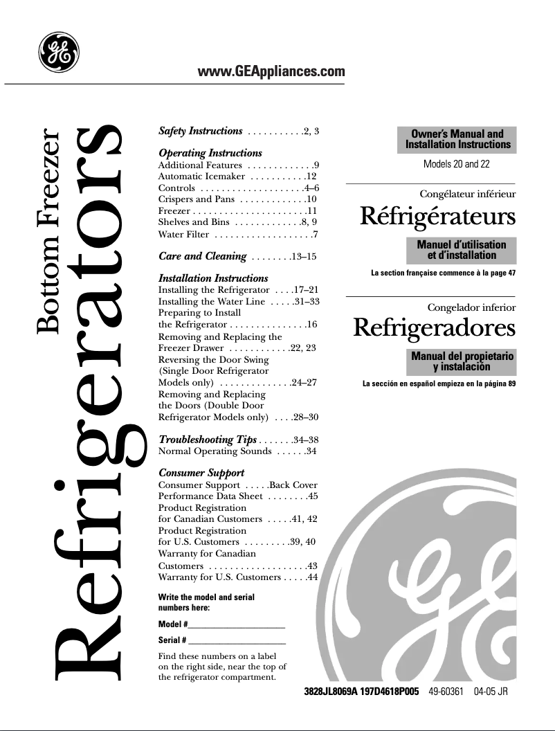 Page 1 de la notice Guide d'installation GE Profile PDF22MCRWW