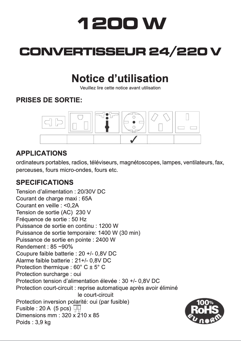 Page 1 de la notice Manuel utilisateur President ACMA906