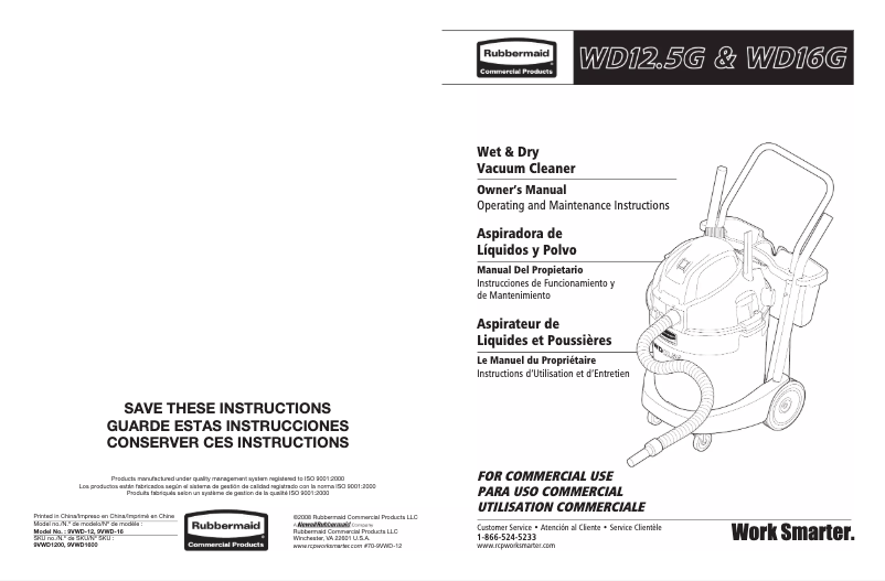 Página 1 del manual Manual de usuario Rubbermaid 12.5 gal RCP9VWD12