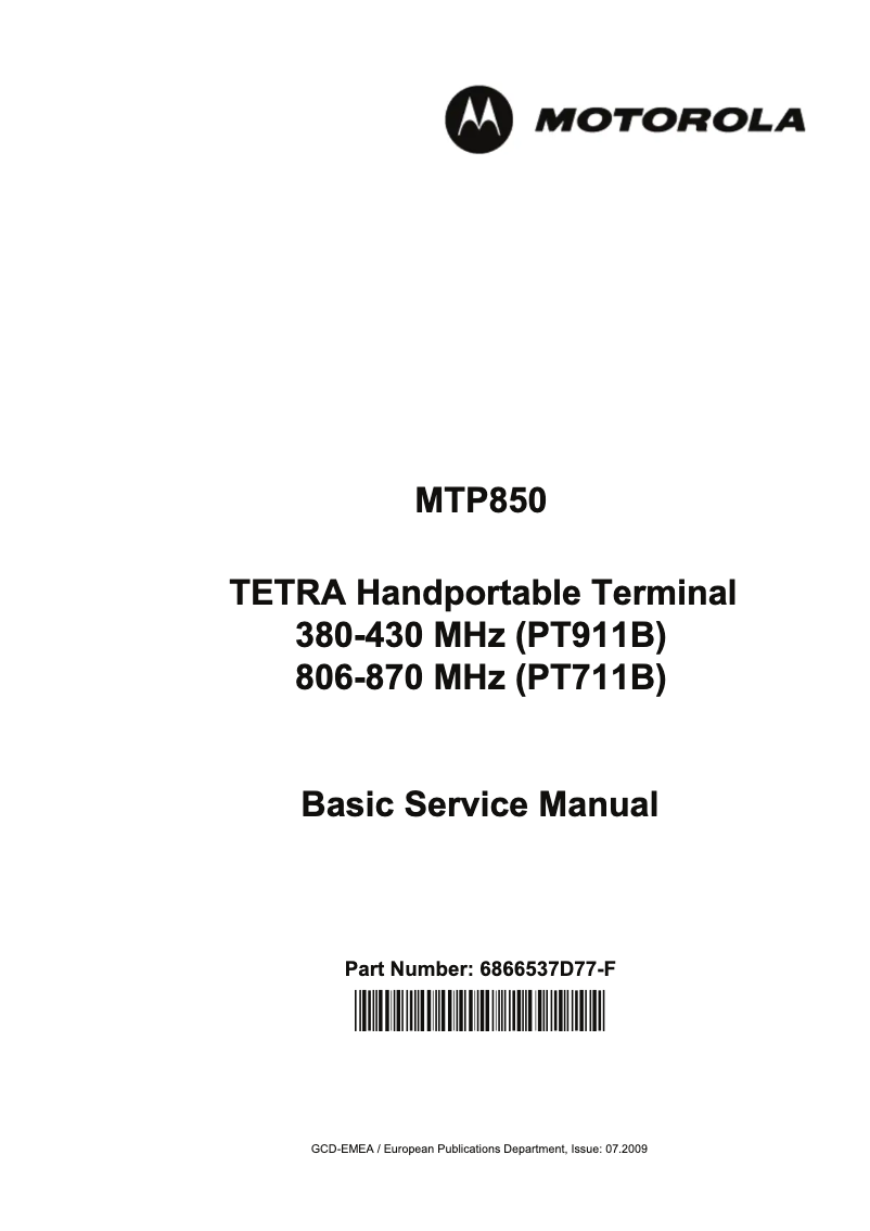 Page 1 de la notice Manuel utilisateur Motorola MTP850