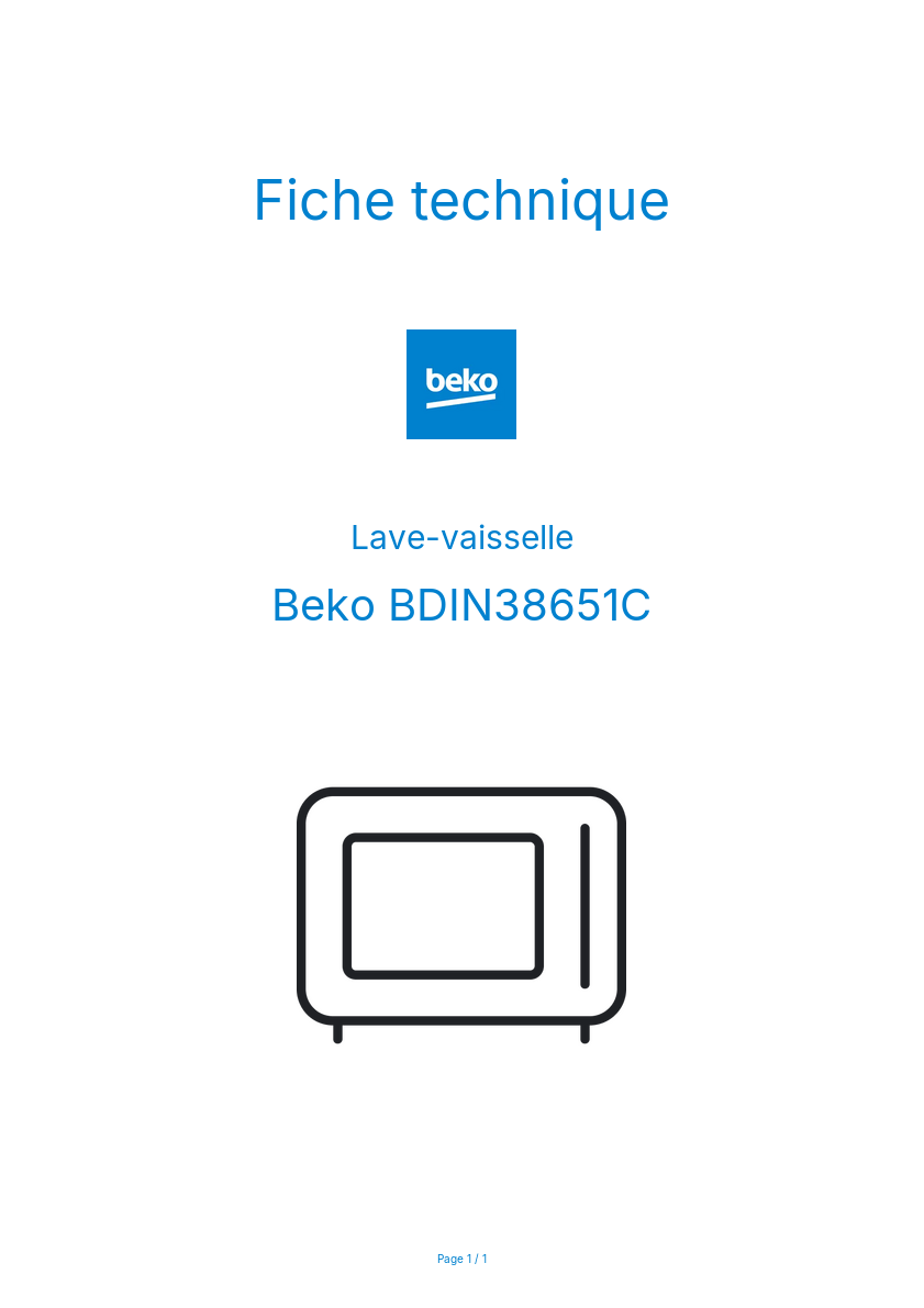 Page n°1 - Fiche technique Beko BDIN38651C