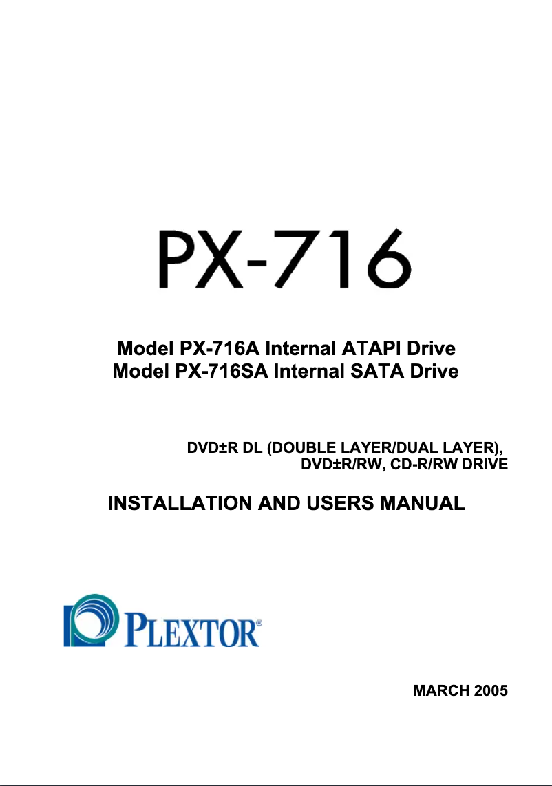 Page 1 de la notice Manuel utilisateur Plextor PX-716
