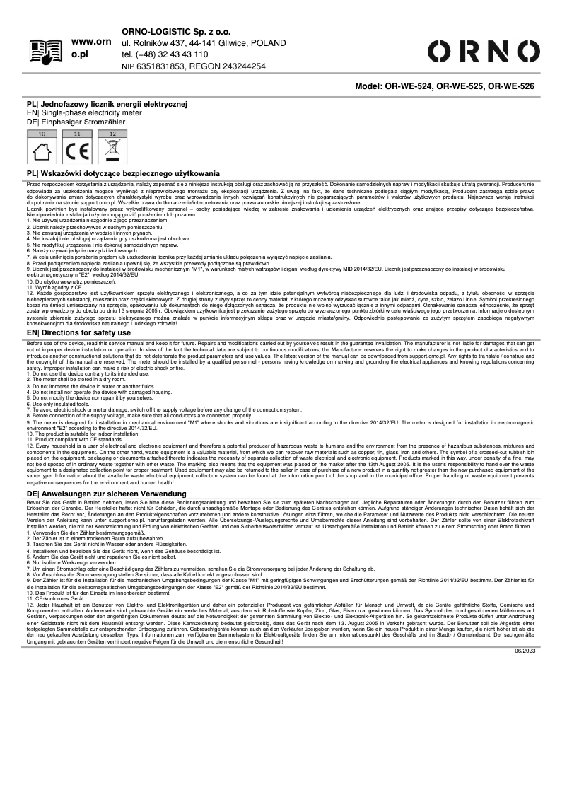 Page 1 de la notice Manuel utilisateur ORNO OR-WE-525