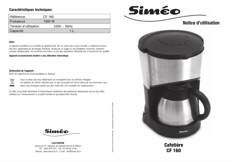 Page n°1 - Manuel utilisateur Siméo CF 160