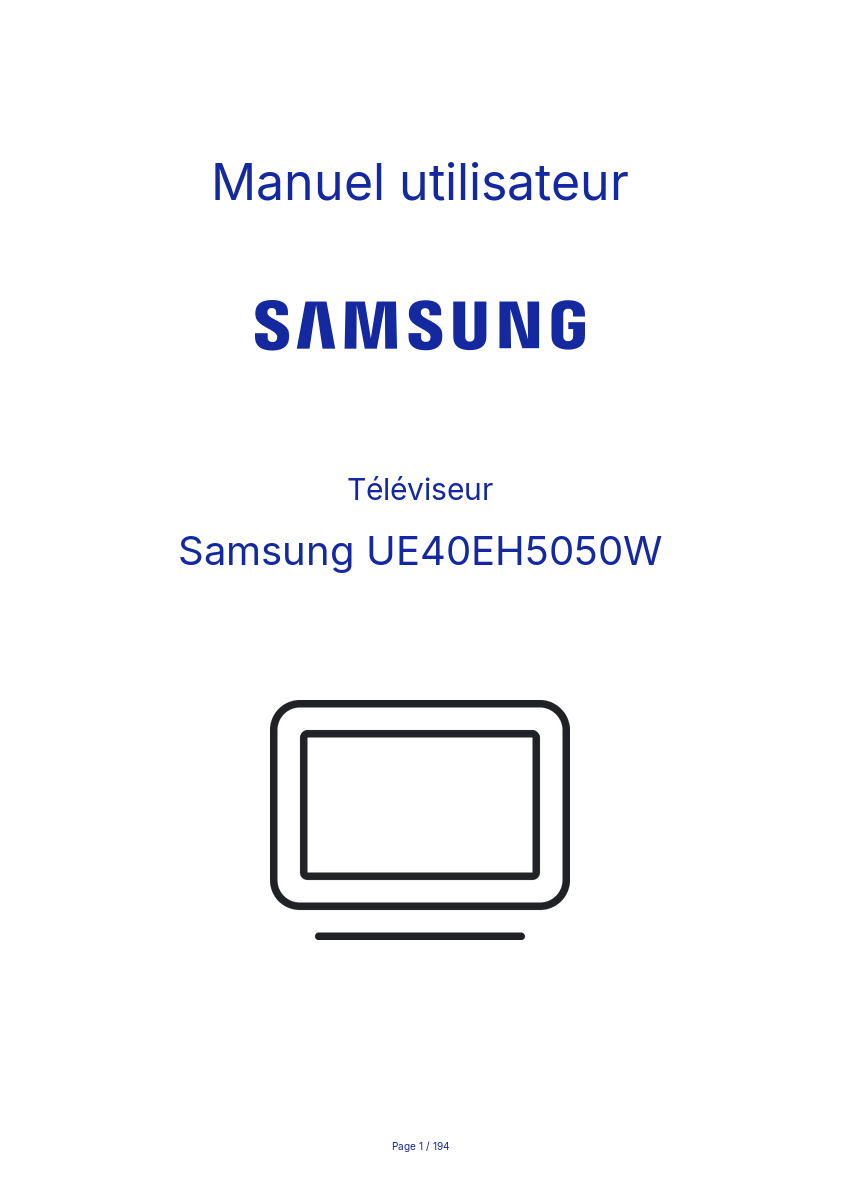 Page 1 de la notice Manuel utilisateur Samsung UE40EH5050W
