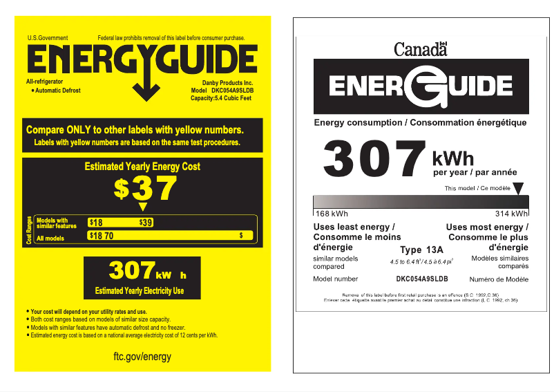 Page 1 de la notice Label énergétique Danby DKC054A9SLDB