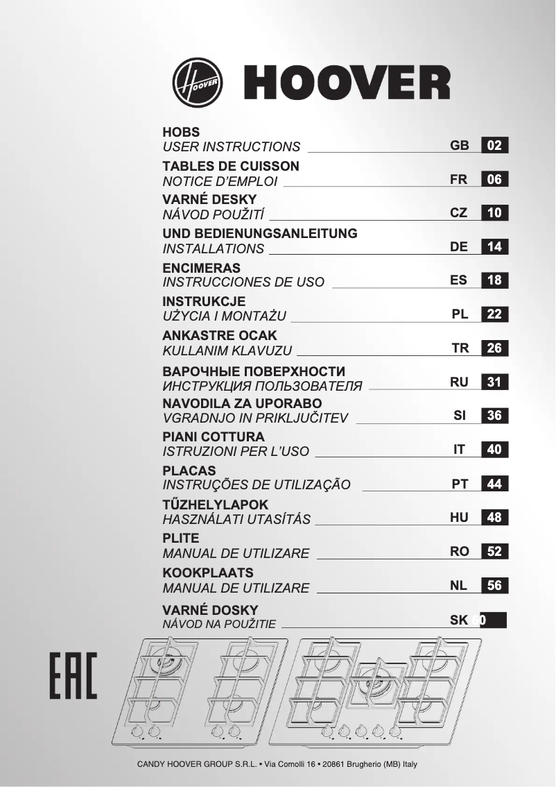 Image de la première page du manuel de l'appareil H-HOB 500 HVG6DSB