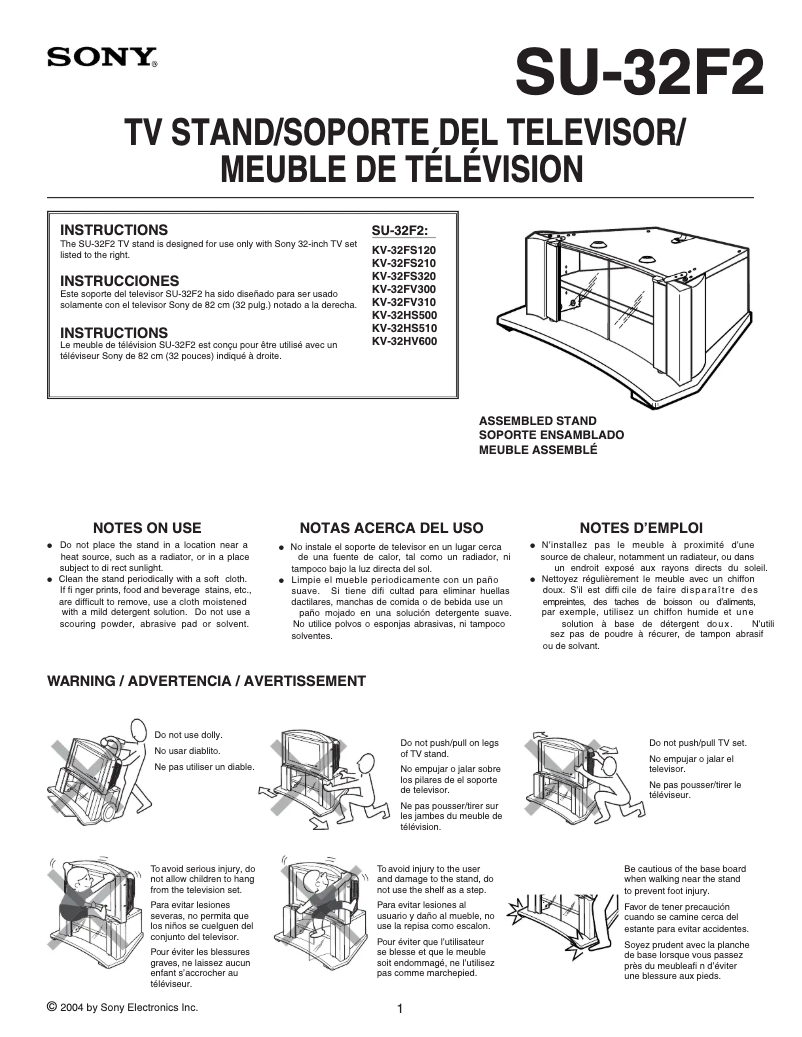 Page 1 de la notice Manuel utilisateur Sony KV-32FS320