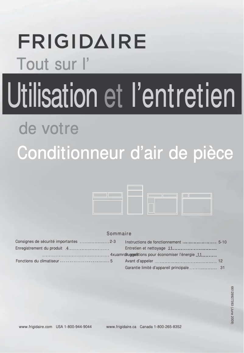 Page n°1 - Manuel utilisateur Frigidaire FFTA0833U1