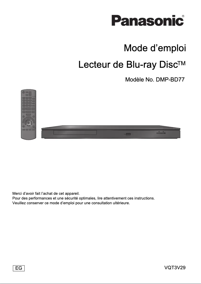 Page n°1 - Manuel utilisateur Panasonic DMP-BD77