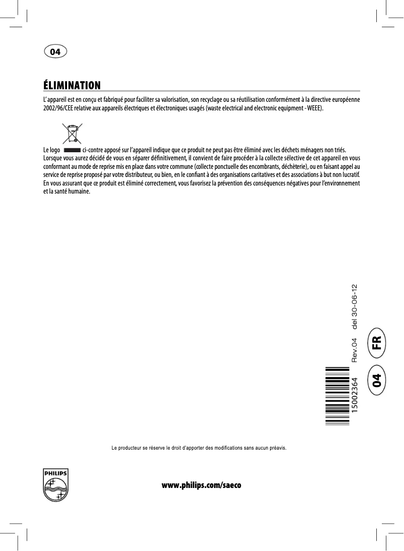 Page 1 de la notice Manuel utilisateur Philips Saeco Syntia HD8839