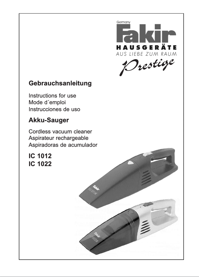 Page 1 de la notice Manuel utilisateur Fakir IC 2012