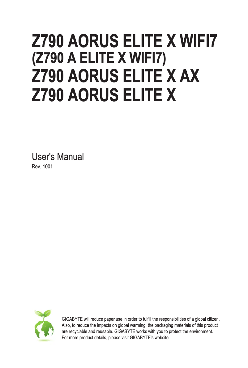 Page 1 de la notice Manuel utilisateur Gigabyte Z790 AORUS ELITE X AX