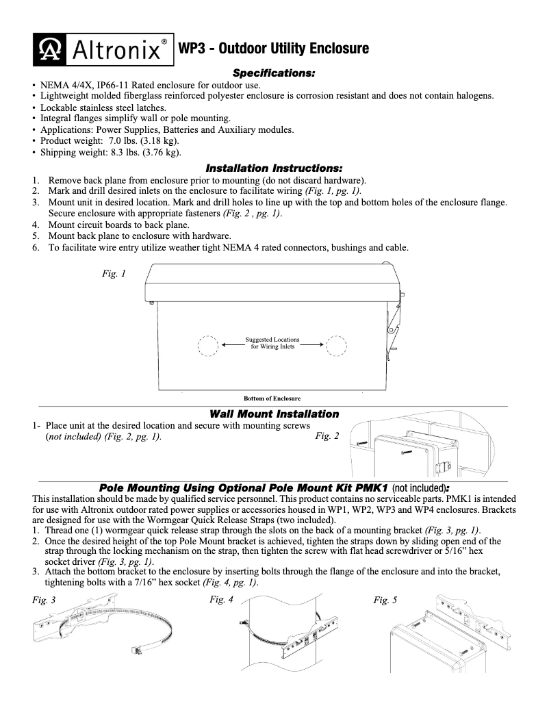 Page 1 de la notice Manuel utilisateur Altronix WP3