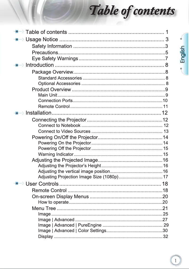 Page n°1 - Manuel utilisateur Optoma HD37