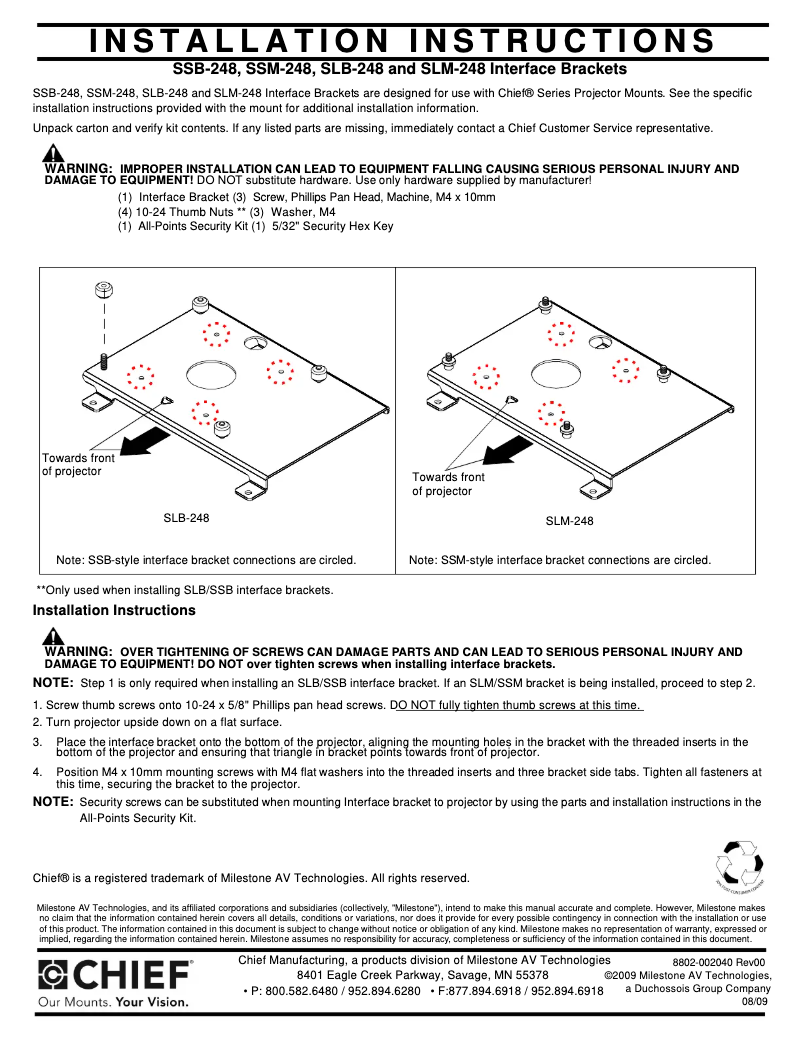 Page n°1 - Manuel utilisateur Chief SLM248
